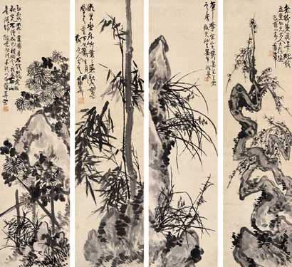 蒲华 1909年作 四君子 立轴